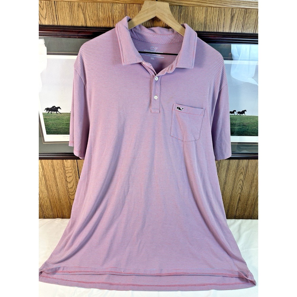 Vineyard Vines Mens Edgartown Polo‎ Shirt RED BLUE Strip Cotton Stretch 2XL